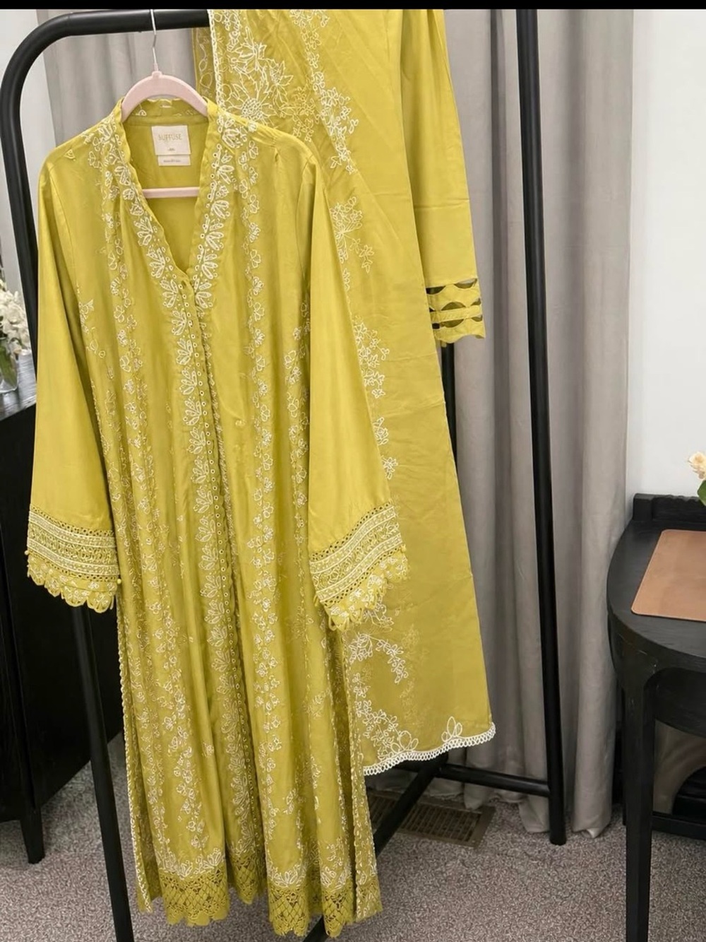 Embroidered Lime Green Women's Long Dress